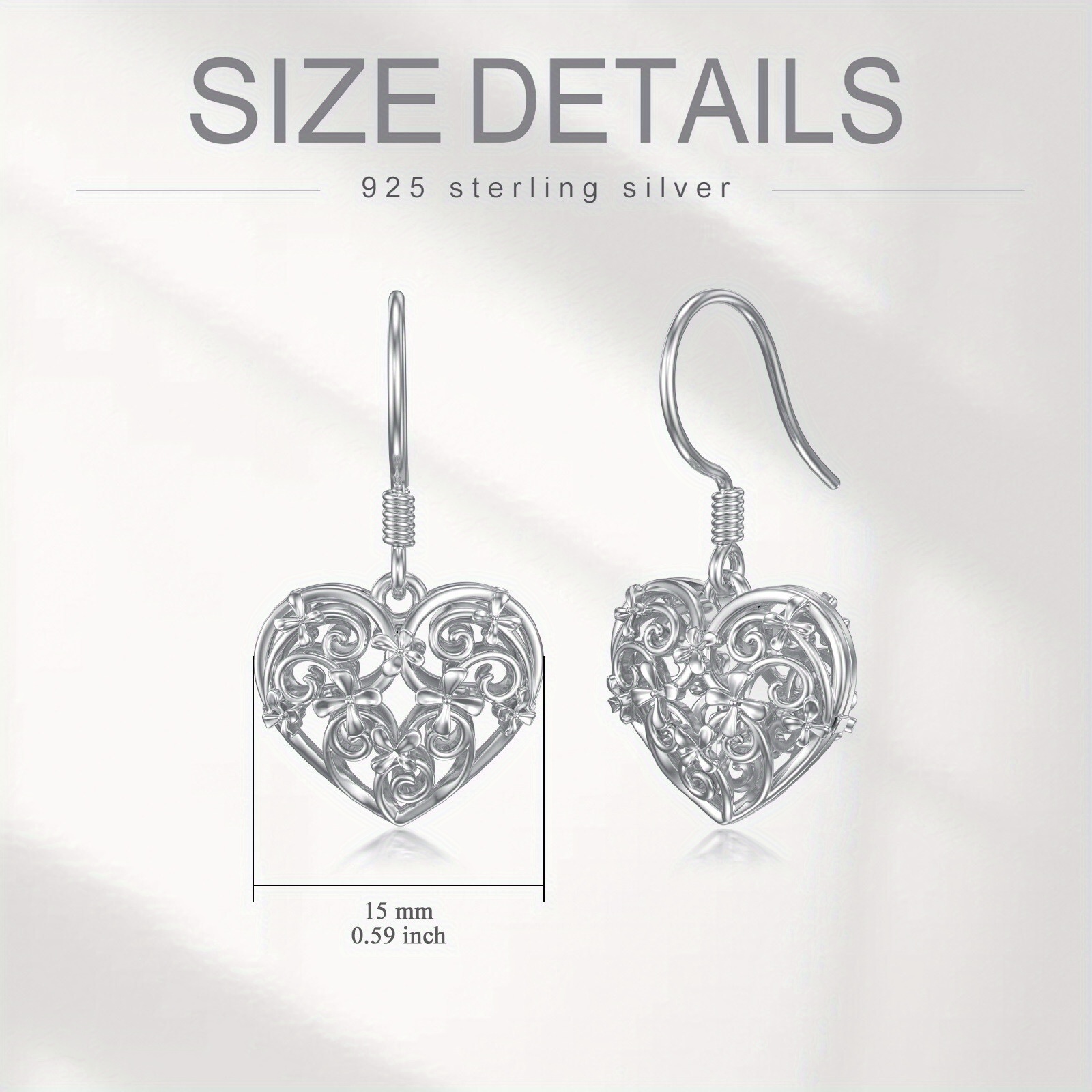 Women's 925 Sterling Silver Heart Dangle Drop Earrings, Gift